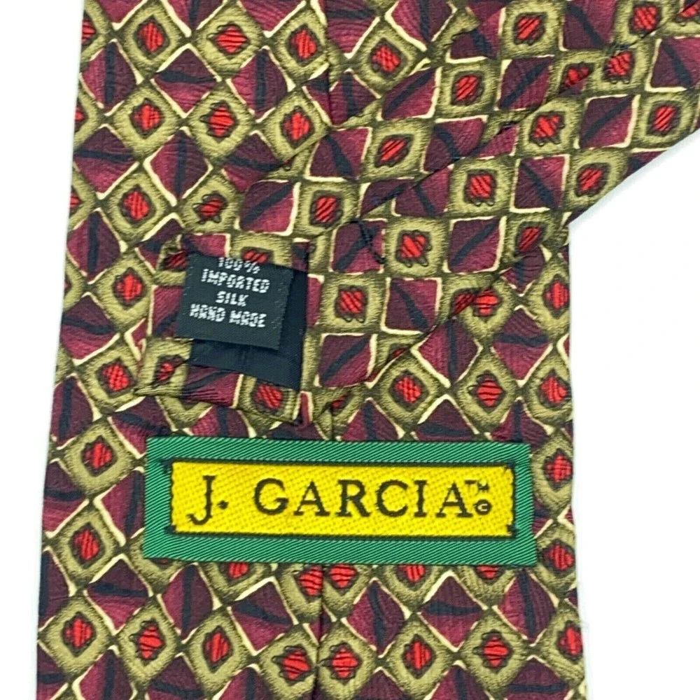 JERRY J GARCIA Tie Burgundy Purple Khaki Brown Red Black Silk Hand Made Necktie